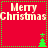 Red background with "Merry Christmas" text and green pixelated trees in a , animated to alternate tree positions