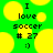 Green background with yellow circular shapes, black text reading "I love soccer # 27 :)" in pixelated font.