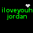 Green pixelated text 'iloveyouh jordan' repeated twice on black background with white heart and starburst symbols above each instance.