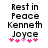 Pixelated text reads "Rest in Peace Kenneth Joyce" above five pink plus signs, with one sign shifting color from light to dark across frames.