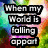 A colorful pixelated image with text blocks arranged in a , displaying lyrics about looking at someone when the world is falling apart