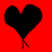 Two side-by-side heart shapes with contrasting color schemes, one black on red background and the other red on black background.
