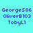 Pixelated text displays three usernames on a cyan background with blue rectangular bars shifting positions across frames.