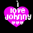 Four identical pink heart-shaped icons with white text "I love Johnny" and three small hearts below, each featuring a vertical line at the top.