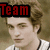 A four- shows a person with brown hair in a white and black striped shirt, with red text overlays reading Team, Cullen, and Baseball