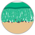 A circular pixelated icon with a teal upper section and beige lower section, featuring small dark specks and white vertical lines on the teal portion.
