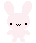 Four pixelated white bunny icons arranged in a 2x2 grid on gray background, each with distinct facial expressions and eye shapes across sampled frames.