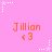 Pink background with repeating orange text 'Jillian' and '<3' symbols, surrounded by white star and dotted line patterns.