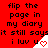 Red background with black text repeating 'flip the page in my diary it still says i luv u' and white corner elements containing red hearts.