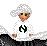 Pixelated cartoon character with chef's hat, white shirt featuring green logo, and colorful face against gray background.