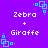 Pixelated purple background with repeated white text 'Zebra + Giraffe' and cyan square-based decorative elements.