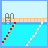 Pixel art of a swimming pool with a diving board, red and white lane markers, and a gray Chinese character on the board.