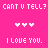 Pixelated pink background with repeated text and heart symbols in various color combinations across multiple
