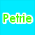 six distinct horse-related images with text reading 'Petrie Stables' in green pixelated font on blue and cyan backgrounds