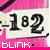 Animated contact sheet of a 5x5 grid showing repeated frames from an AIM buddy icon animation featuring the band name 'Blink-182' on a pink striped background with black text and dotted lines.