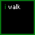 Animated contact sheet showing 24 frames of a pixel art animation with text "i walk" and "alone." on black background, featuring white dotted lines forming a walking path that extends across frames.