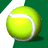 A tennis ball on a green and white background with text reading "I LOVE TENNIS" in black letters on purple, and "Buddy Putty .com" below.
