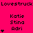A bright pink background displays repeated text and symbols in black and white, with animated changes to the number of heart symbols below names.