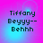 Pixelated text on a pink-to-blue gradient background with four identical showing 'Tiffany Beyyy-- Behhh' in dark green
