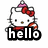 Hello Kitty icon with red bow and pink headband, transitioning to 'kitty' text with musical notes and a brown object below.