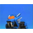 Animated contact sheet showing three sequential frames of a cartoon character with blue hair and orange accents performing actions against a solid blue background.