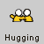 A contact sheet of 8 animated frames showing yellow stick figures hugging or standing in various poses with white circular eyes, labeled "Hugging" and "Coolbuddy" text below each frame on a gray background.