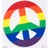 Static 48x48 pixel icon featuring a rainbow-colored peace symbol with white negative space forming the letter 'P' and stylized 'LGBTQ' text inside, set against a transparent background.