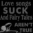 Pixelated text and symbols on black background with red 'Happy Birthday ... Loser' and gray 'Love songs SUCK and Fairy Tales AREN'T TRUE' plus guitar icon.