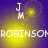 Yellow circular glow on purple background with 'JM' and 'ROBINSON' text elements, showing animation changes in the central light's size and position.