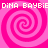 Pixelated pink spiral pattern with repeating text "DINA BAYBIE" in white block letters across top and bottom edges.