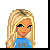 Pixel art contact sheet showing a volleyball-themed animated icon with multiple frames of a blonde character in blue uniform holding a ball, plus text panels.