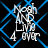 Four identical pixelated icons arranged in a , each featuring white text on a black background with blue diamond-shaped lines