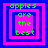 Four identical pixel-art display "apples are the best" text in green over pink and blue nested squares with varying border thicknesses