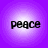 Four identical circular icons with purple gradient backgrounds display the word 'peace' in black pixelated text.