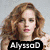 A four- shows a woman with long wavy red hair in different poses with overlaid text: 'AlyssaD', 'Is Emma Watson's', and 'No. 1 fan!'