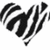 Black and white striped heart-shaped icon with motion blur effect, displayed in a on a light background