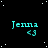 identical cyan text elements reading 'Jenna <3' on a black background with white star-like dots, one gray square in the bottom-right corner
