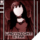 Pixelated character with long dark hair and blank face, wearing brown hooded garment over white collar; text 'LADYNIGHT STAR' below.