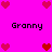Pixelated icon with bright pink background, four 'Granny' text labels, and multiple red heart symbols arranged in a pattern