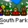 Animated contact sheet of South Park characters in pixel art style with text bubbles changing across frames.