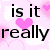 Pixelated text and heart symbols on a pink, white, dark purple, and gray background with visible animation changes.