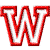 Red stylized letter W with white negative space, rendered in pixelated style on white background.
