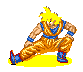 Two pixel-art characters in orange and blue martial arts uniforms, one with yellow hair on a white background, the other with black hair on gray.