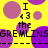 Yellow background with purple circles and repeated text elements including 'I <3 the GREMLINS' in black pixelated font.