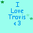 Light cyan background with blue text "I Love Travis <3" and green stars scattered around, stars move across frames.