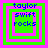 Four identical pixelated images of a green square with pink borders and blue text reading 'taylor swift rocks' arranged in a