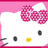 Pixelated Hello Kitty face with pink bow on left, gray Hello Kitty figure in center, and 'hello kitty & smile' text on right.
