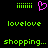Pixelated green text and a pink heart icon on black background, with repeated 'lovelove' and 'shopping...' lines.