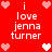 Red background with pixelated hearts and repeated text "i love jenna turner" in white, arranged in a pattern