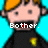 Pixelated character with orange hair, black shirt, and yellow emblem against cyan background; mouth open to display text "Bother." in white pixel font.